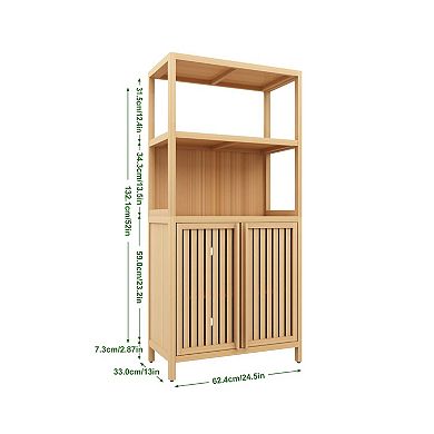 Storage Cabinet with Two Doors and Shelves Freestanding Floor Organizer