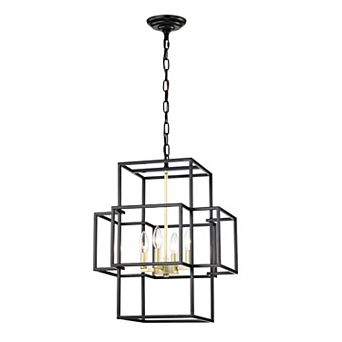 ELEMENT ACE Four-Light Tiered Metal Lantern Style Adjustable Pendant Light Fixture