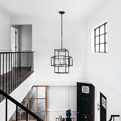 ELEMENT ACE Four-Light Tiered Metal Lantern Style Adjustable Pendant Light Fixture