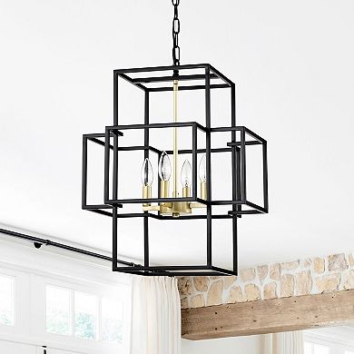 ELEMENT ACE Four-Light Tiered Metal Lantern Style Adjustable Pendant Light Fixture