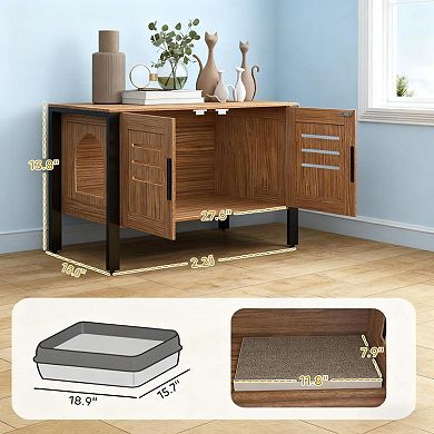 ELEMENT ACE Modern Cat Litter Box Cabinet Furniture with Scratching Board and Ventilation