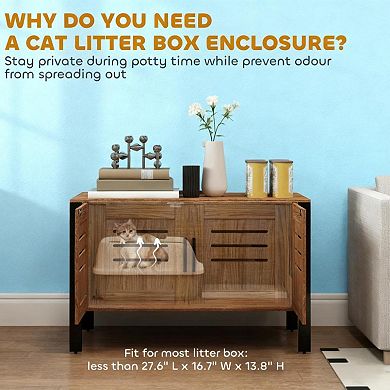 ELEMENT ACE Modern Cat Litter Box Cabinet Furniture with Scratching Board and Ventilation