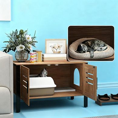 ELEMENT ACE Modern Cat Litter Box Cabinet Furniture with Scratching Board and Ventilation