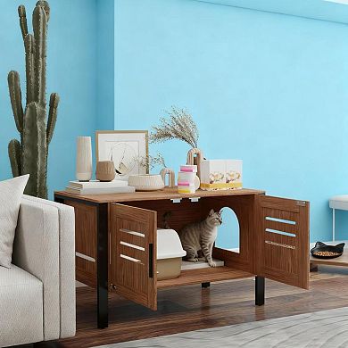 ELEMENT ACE Modern Cat Litter Box Cabinet Furniture with Scratching Board and Ventilation