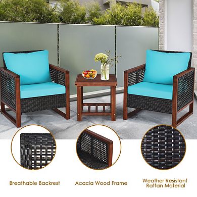 3 Pieces Acacia Wood Patio Furniture Set with Coffee Table