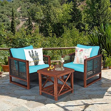 3 Pieces Acacia Wood Patio Furniture Set with Coffee Table