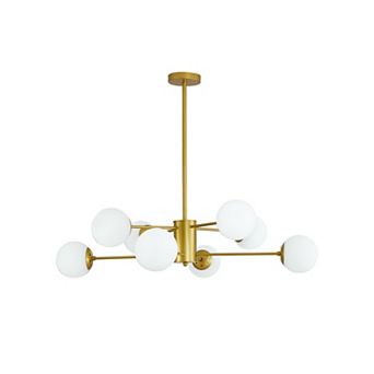 ELEMENT ACE Modern Eight-Light Branching Chandelier with Frosted Glass Globe Shades