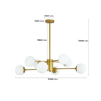ELEMENT ACE Modern Eight-Light Branching Chandelier with Frosted Glass Globe Shades