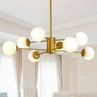 ELEMENT ACE Modern Eight-Light Branching Chandelier with Frosted Glass Globe Shades