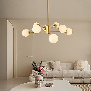 ELEMENT ACE Modern Eight-Light Branching Chandelier with Frosted Glass Globe Shades