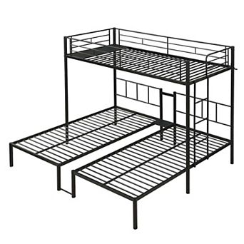 Triple Metal Bunk Bed Full Over Twin Over Twin with Ladder and Safety Rail