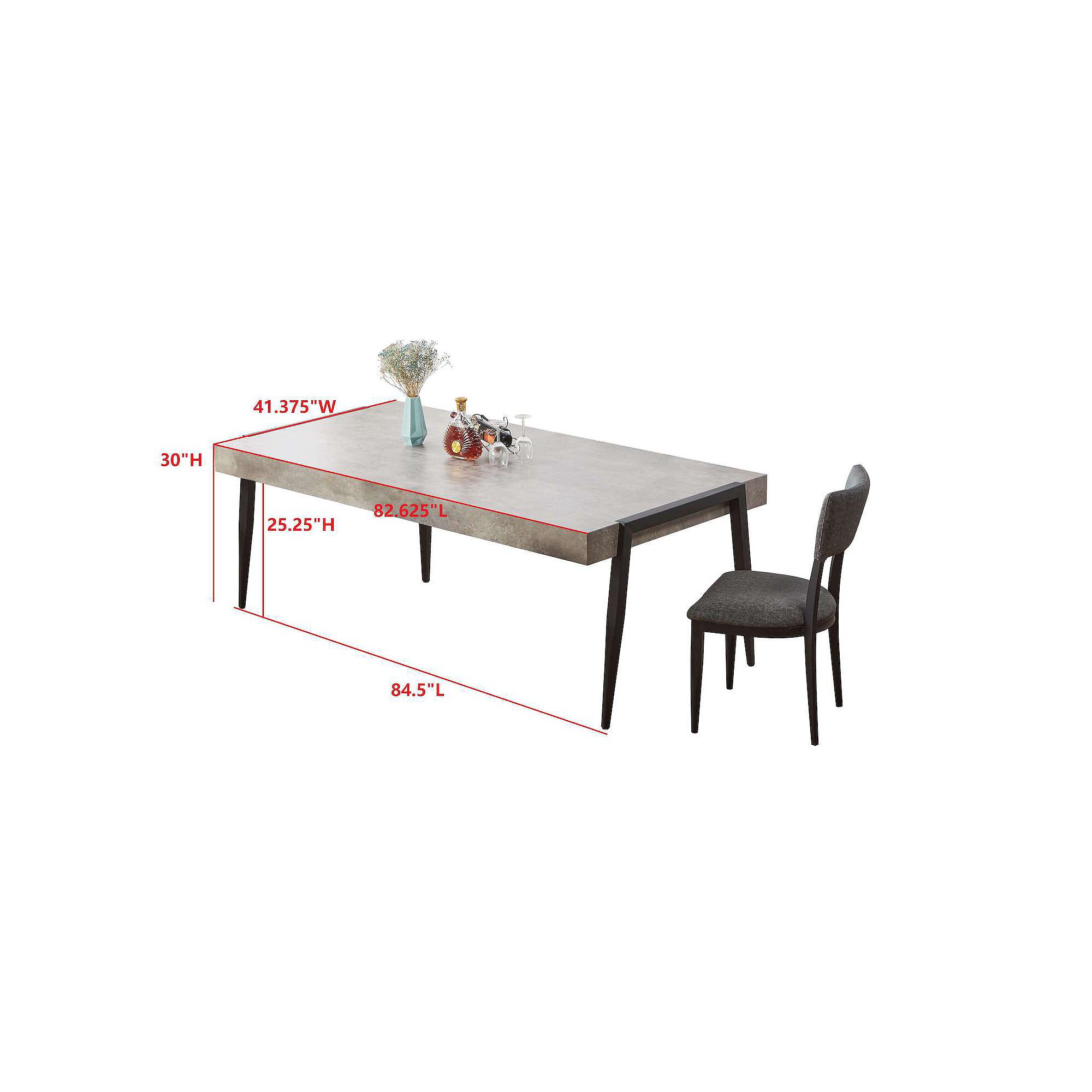 Measured modern dining table with marble-finish top and metal legs