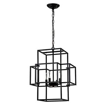 ELEMENT ACE 4-Light Tiered Metal Lantern Pendant Industrial Farmhouse Adjustable Chandelier