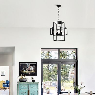 ELEMENT ACE 4-Light Tiered Metal Lantern Pendant Industrial Farmhouse Adjustable Chandelier