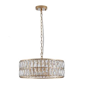 ELEMENT ACE Modern Crystal Drum Chandelier with Gold Metal Frame, Six-Light Pendant Fixture