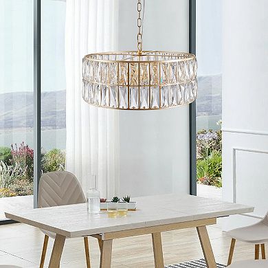 ELEMENT ACE Modern Crystal Drum Chandelier with Gold Metal Frame, Six-Light Pendant Fixture