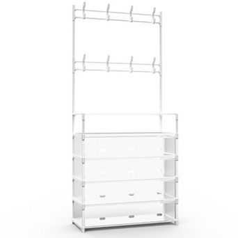 Entryway Hall Tree with 5 Shelves & 8 Hooks Shoe & Coat Rack