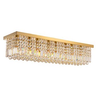 Moooni 40" 8-Light Gold Rectangle Flush Mount with K9 Clear Crystal Shade and No Bulbs Included