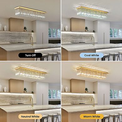Moooni 40" 8-Light Gold Rectangle Flush Mount with K9 Clear Crystal Shade and No Bulbs Included