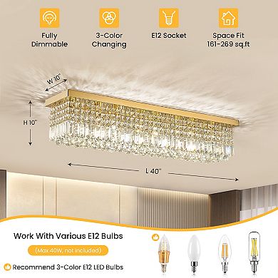 Moooni 40" 8-Light Gold Rectangle Flush Mount with K9 Clear Crystal Shade and No Bulbs Included