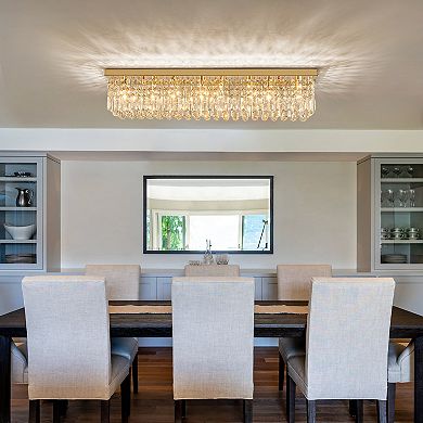 Moooni 40" 8-Light Gold Rectangle Flush Mount with K9 Clear Crystal Shade and No Bulbs Included