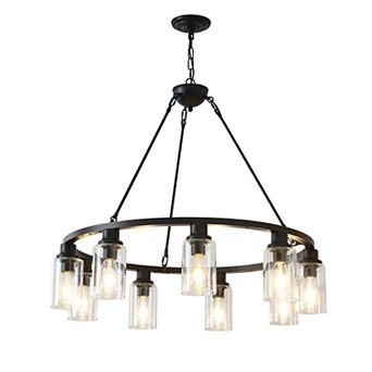 ELEMENT ACE 9-Light Farmhouse Rustic Wagon Wheel Chandelier With Adjustable Chain For Dining Room