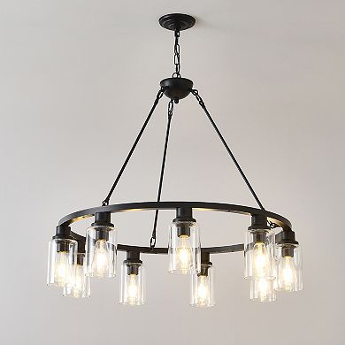 ELEMENT ACE 9-Light Farmhouse Rustic Wagon Wheel Chandelier With Adjustable Chain For Dining Room