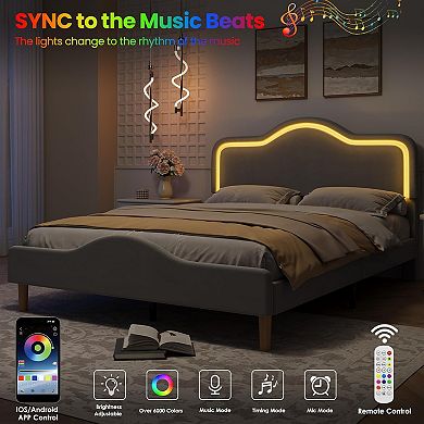 Soft Upholstered LED Bed Frame for Kids- Adjustable LED Headboard & Footboard - Sturdy Wooden Slats