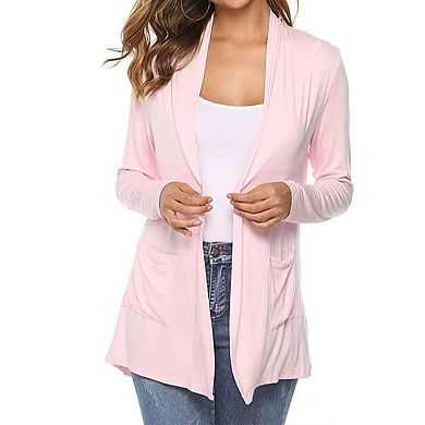 Women's Long Sleeve Open Front Cardigan Casual Loose Lightweight Cardigans with Pockets