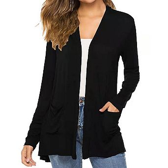 Women's Long Sleeve Open Front Cardigan Casual Loose Lightweight Cardigans with Pockets