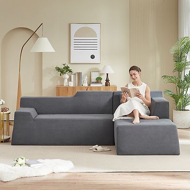 CEWOR Right Armrest L-Shaped Combination Sofa, Corduroy High Back,Cushion Sofa for Living Room