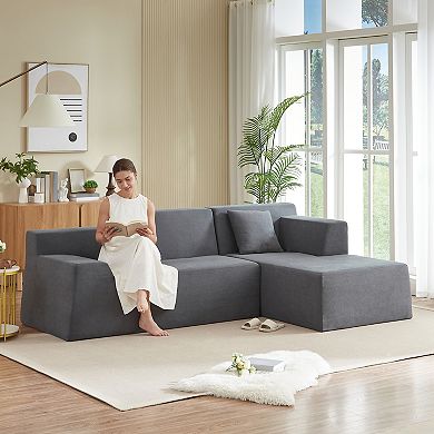 CEWOR Right Armrest L-Shaped Combination Sofa, Corduroy High Back,Cushion Sofa for Living Room