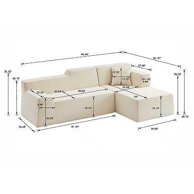 CEWOR Right Armrest L-Shaped Combination Sofa, Corduroy High Back,Cushion Sofa for Living Room