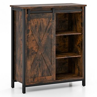 32 Inch Farmhouse Sideboard Buffet Cabinet with Sliding Barn Door and Adjustable Shelves