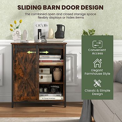 Farmhouse Sideboard Buffet Cabinet With Sliding Barn Door And Adjustable Shelves