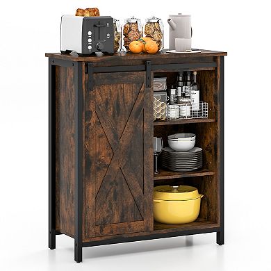 Farmhouse Sideboard Buffet Cabinet With Sliding Barn Door And Adjustable Shelves