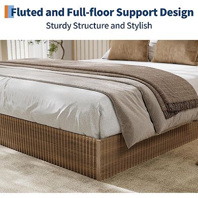 Wooden Platform Bed with Fluted Design, Bed Frame with Study Support, No Box Spring Needed