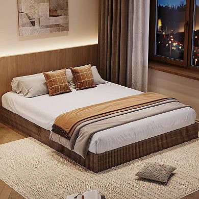 Wooden Platform Bed with Fluted Design, Bed Frame with Study Support, No Box Spring Needed