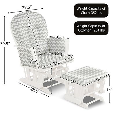 Wood Glider and Ottoman Set with Padded Armrests and Detachable Cushion