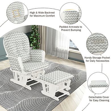 Wood Glider and Ottoman Set with Padded Armrests and Detachable Cushion