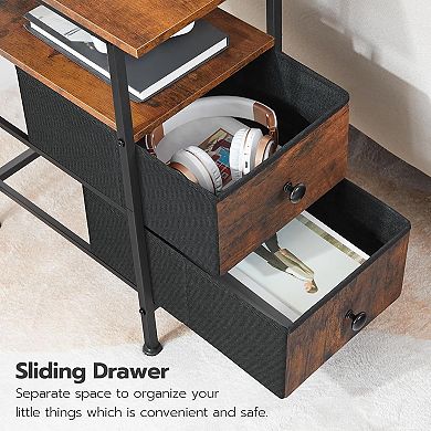 2 Non-Woven Drawers End Table with Charging Station, for Small Spaces, Living Room, Bedroom