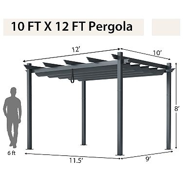 10 x 12 Foot Outdoor Aluminum Retractable Pergola Canopy