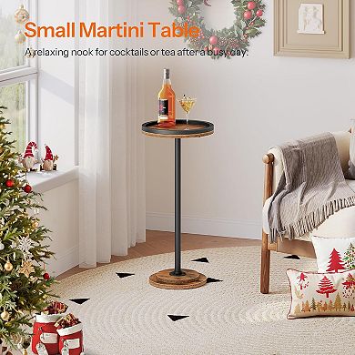 Small Round Side Table with Pedestal Accent for Small Spaces in Living Room, Bedroom, Sofa Couch