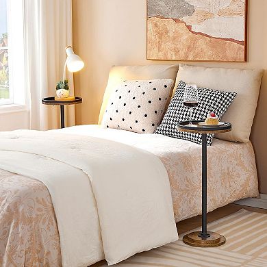 Small Round Side Table with Pedestal Accent for Small Spaces in Living Room, Bedroom, Sofa Couch