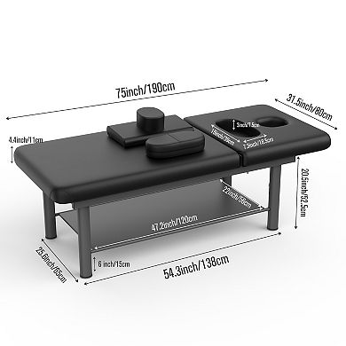 Massage Table Adjustable Back, Metal Frame, 4 Circular Legs,Segmented