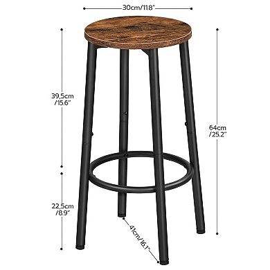 Set of 2 Round Height Stools with Footrest, for Dining Room, Kitchen, Party