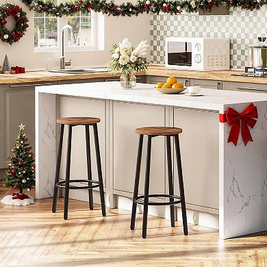 Set of 2 Round Height Stools with Footrest, for Dining Room, Kitchen, Party