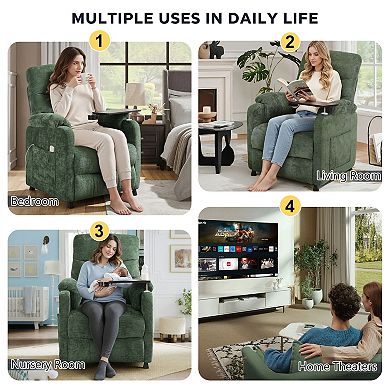 CEWOR Chenille Electric Recliner with Swivel Cup Holders,Side Tray & Remote Control, Rest & Reading