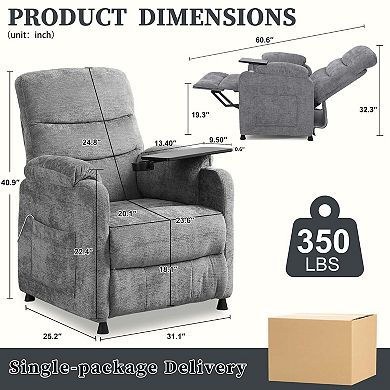 CEWOR Chenille Electric Recliner with Swivel Cup Holders,Side Tray & Remote Control, Rest & Reading