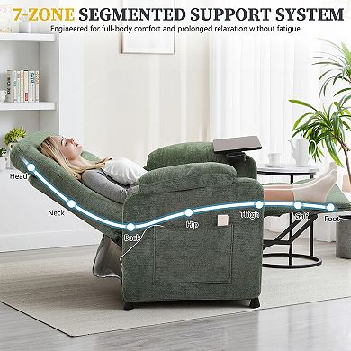 CEWOR Chenille Electric Recliner with Swivel Cup Holders,Side Tray & Remote Control, Rest & Reading